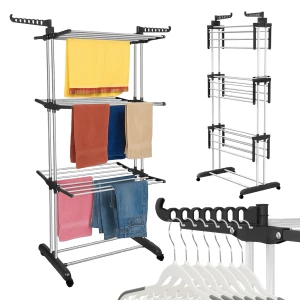 Suszarka na Pranie Pionowa Wielopoziomowa na Kółkach Czarny Werdano Home