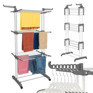 Suszarka na Pranie Pionowa Wielopoziomowa na Kółkach Szara Werdano Home