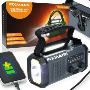 Przenośne Radio Solarne na Korbkę Awaryjne Lampka Alarm SOS 10000mAh Czarne
