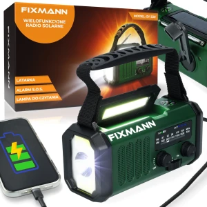 Przenośne Radio Solarne na Korbkę Awaryjne Lampka Alarm SOS 10000mAh Zielone